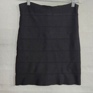 Bebe Black Bandage Mini Skirt‎ Bodycon Exposed Back Zip Size Large L